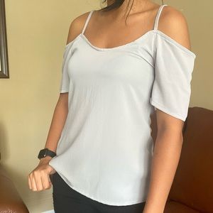 Boohoo grey off the shoulder flowy top